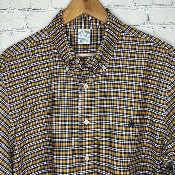 Brooks Brothers Original Polo Shirt Non Iron Supima Cotton size L Blue Yellow - Picture 3 of 10